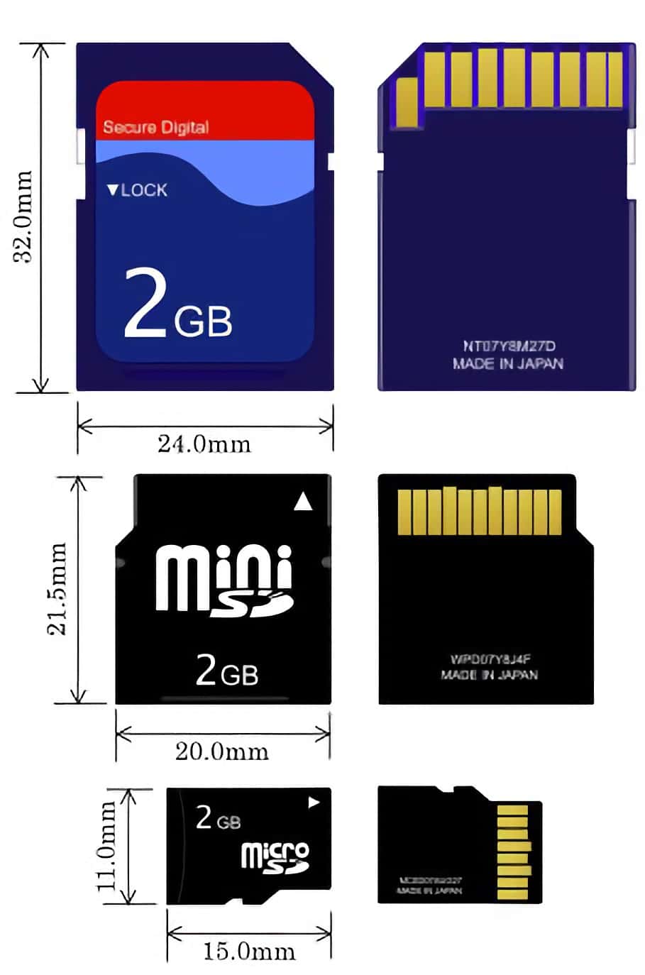 microSD card sizes compared to other SD types. Source.