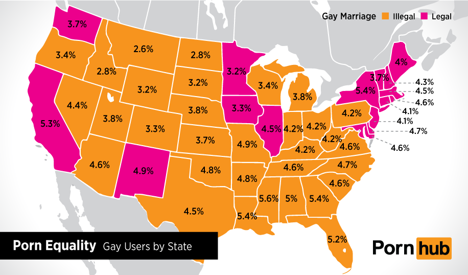 Choropleth of searches for gay porn