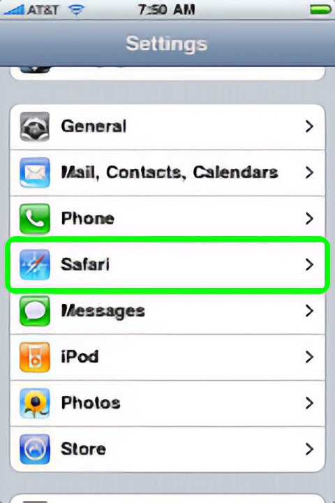 Safari in the Settings app