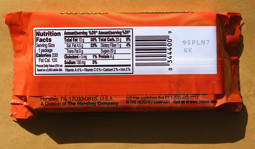 The nutrition facts about Reeses Peanut Butter Cups.